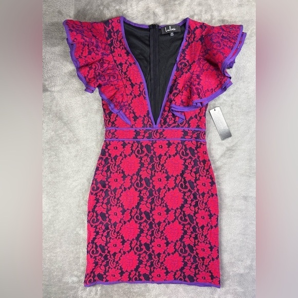 Lulus Dress Womens Extra Small Mini Under the Stars Lace NEW Party Sheath Ruffle - Picture 6 of 7
